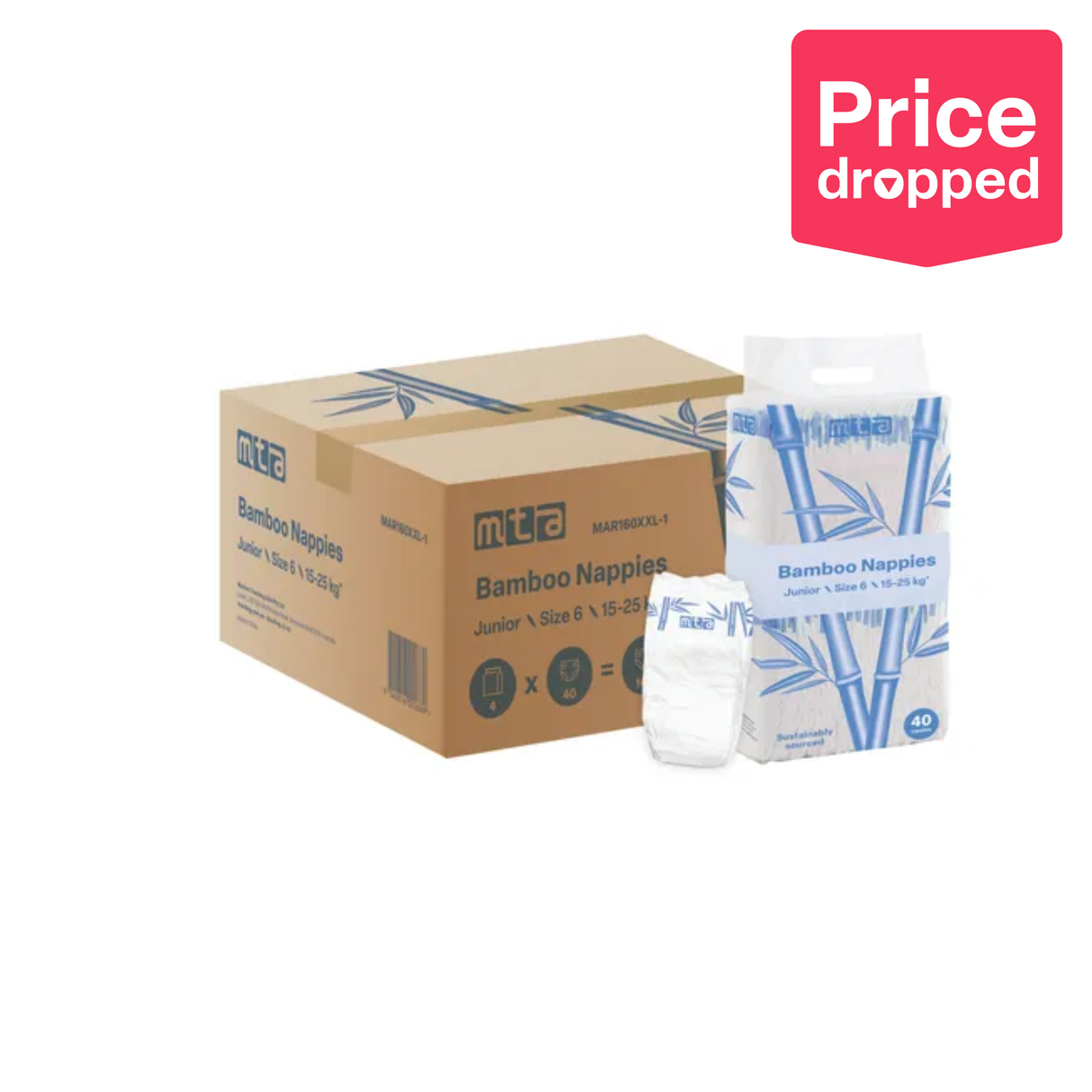 Bamboo Nappies - Junior, 15-25 kg, Pack of 160