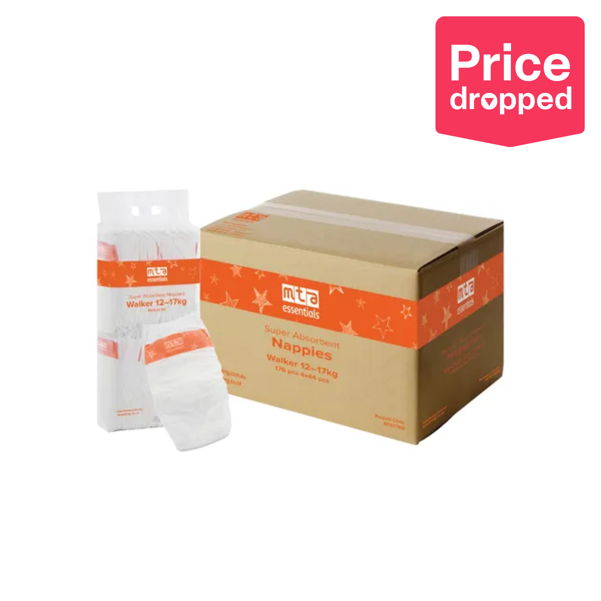 MTA Essentials Nappies - Walker, 12-17 kg, Pack of 176