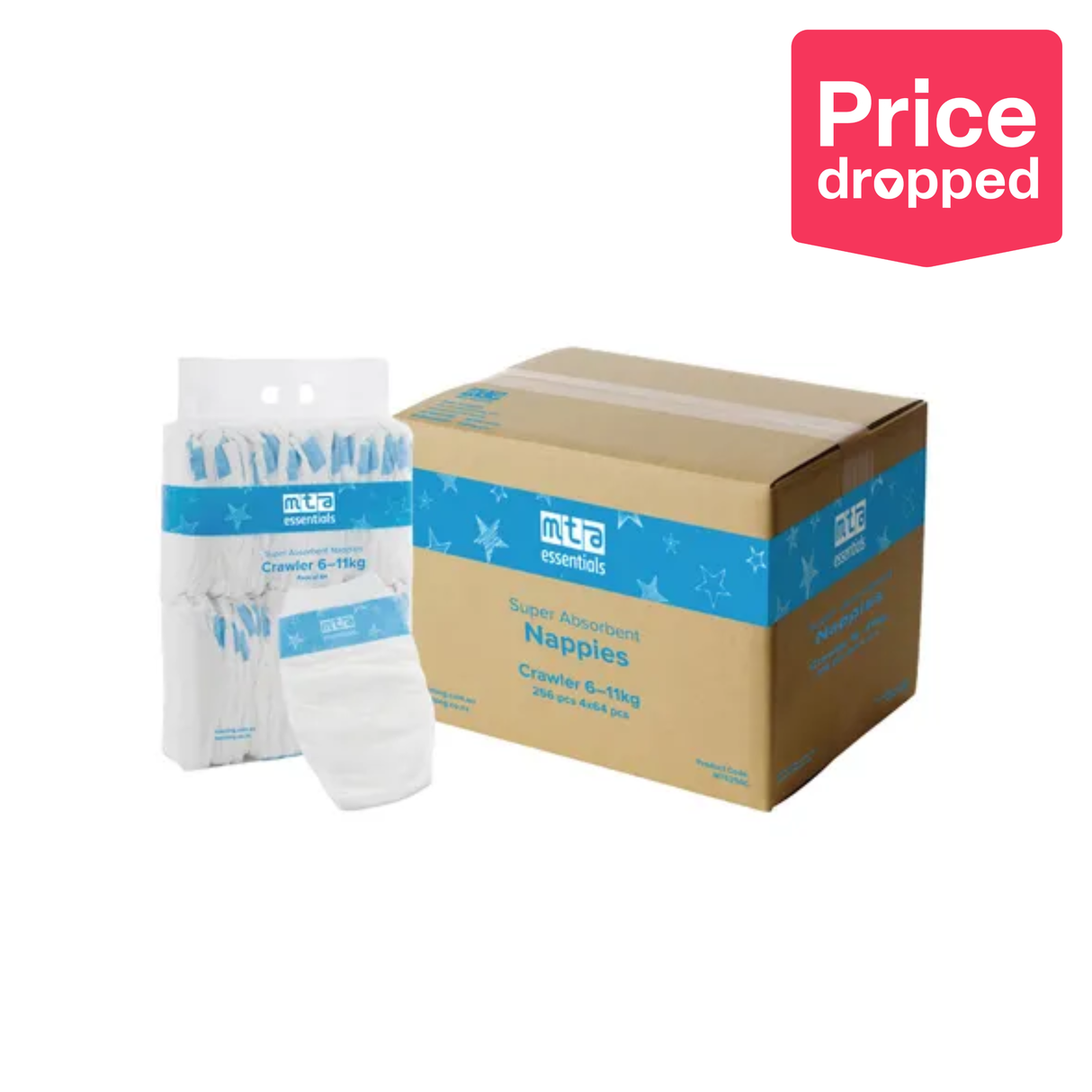 MTA Essentials Nappies - Crawler, 6-11 kg, Pack of 256