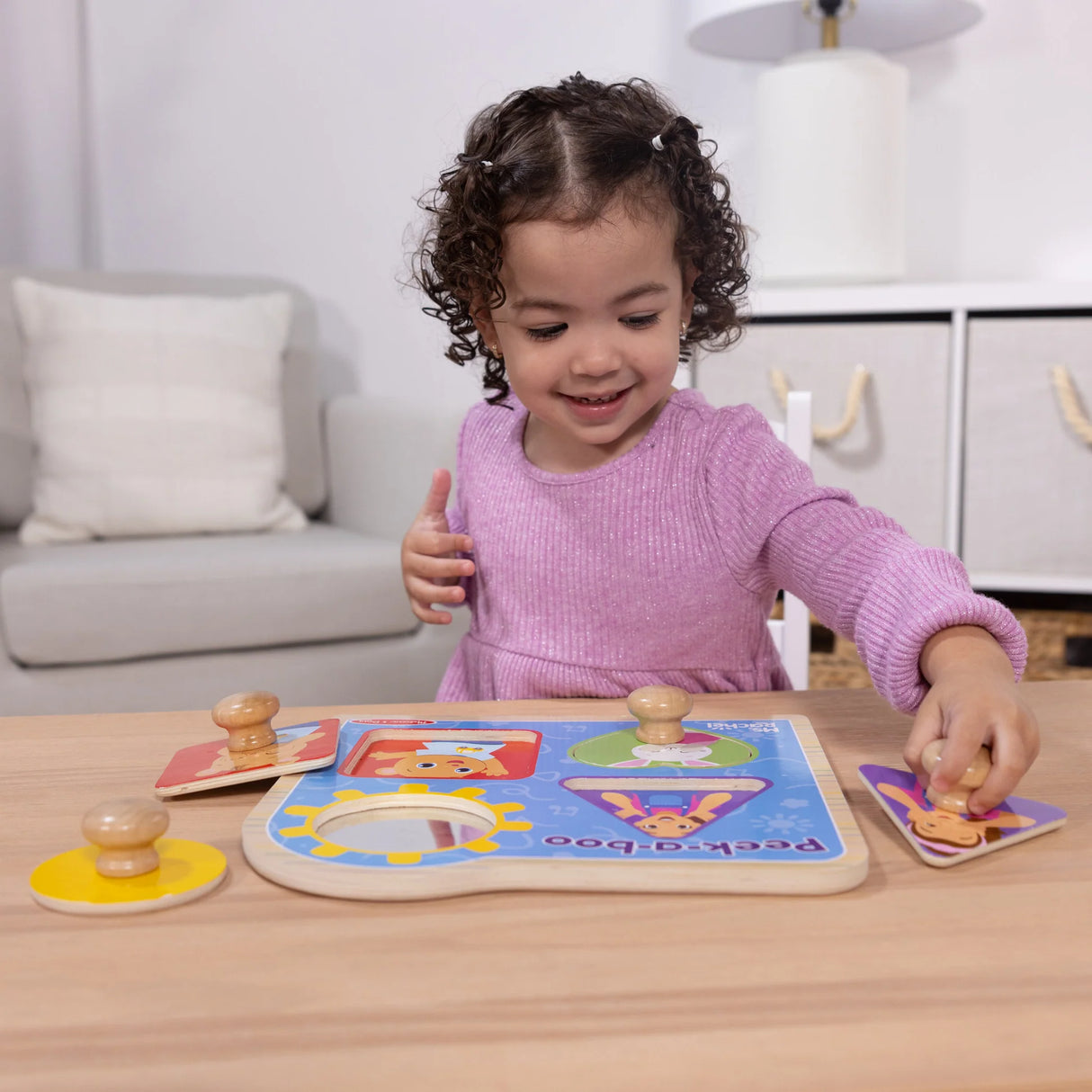 Ms Rachel Wooden Peek-A-Boo Jumbo Peg Puzzle