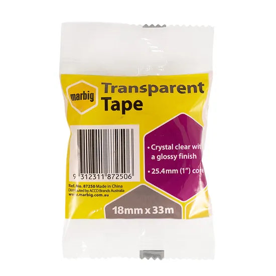 Marbig Clear Office Sticky Tape 18mm x 33m - Modern Teaching Aids NZ