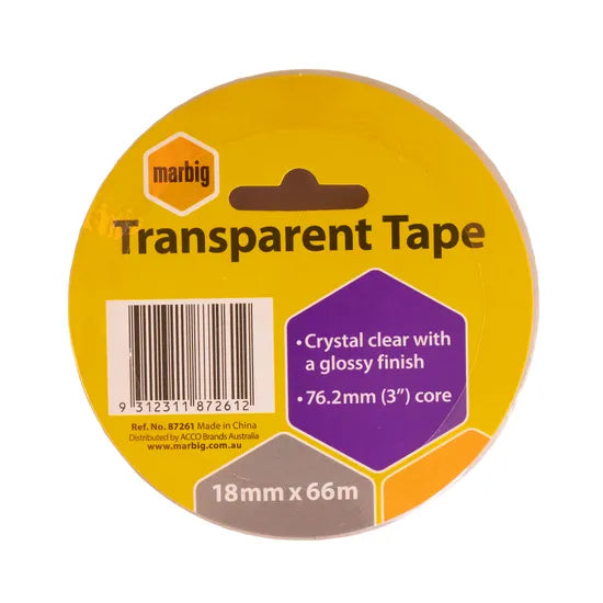 Marbig Clear Office Sticky Tape 18mm x 66m - Modern Teaching Aids NZ