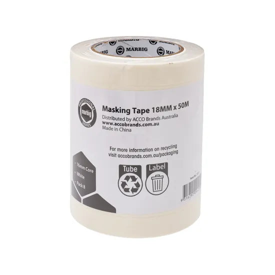 Cumberland Masking Tape 18 mm x 50 m White - Pack of 8 - Modern Teaching Aids NZ