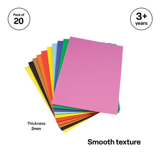 Foam A4 Sheets - 10 Assorted Colours - Pack of 20 - Modern Teaching Aids NZ