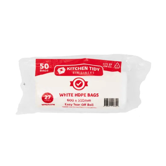White Kitchen Tidy Bags 27L - Roll of 50 - Modern Teaching Aids NZ