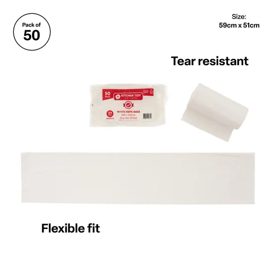 White Kitchen Tidy Bags 27L - Roll of 50 - Modern Teaching Aids NZ
