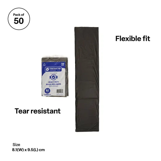 Contractor Black HD Bin Liner 82L-Pack of 50 - Modern Teaching Aids NZ