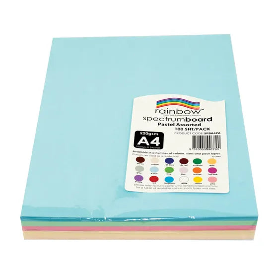 Pastel Cardboard A4 220gsm - Pack of 100 - Modern Teaching Aids NZ