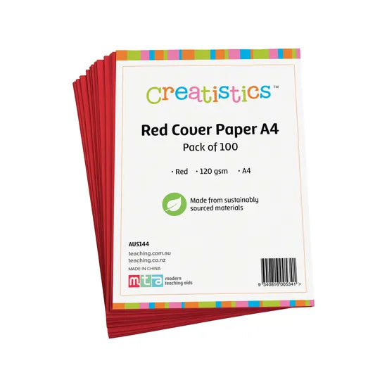 Red Cover Paper A4 120gsm - Pack of 100 - Modern Teaching Aids NZ