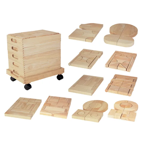 Wooden Unit Blocks Set & Trolley - 192 pieces - Modern Teaching Aids NZ