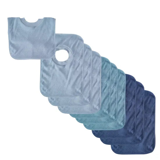 Max & Rosie Pull Over Bibs - Sky/Teal/Denim 10 Pieces - Modern Teaching Aids NZ