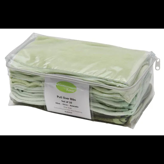 Max & Rosie Pull Over Bibs - Mint/Olive/Avocado 10 Pieces - Modern Teaching Aids NZ