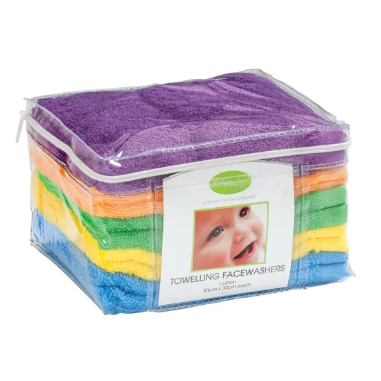 Max & Rosie Cotton Face Washers 30x30cm - Rainbow 10 Pieces - Modern Teaching Aids NZ