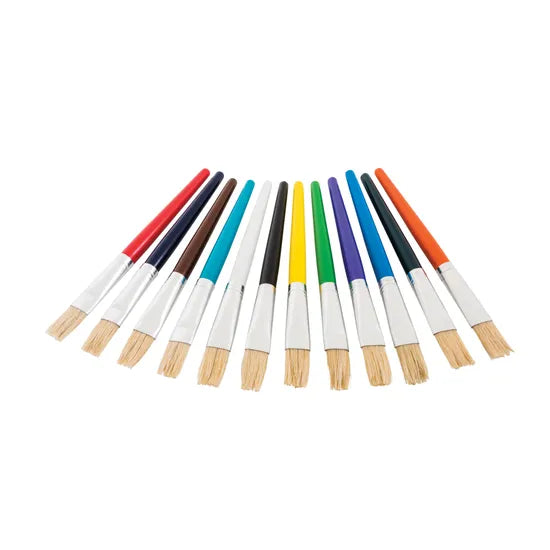 Creatistics Flat Bristle Paint Brushes Short- Pack of 12 - Modern Teaching Aids NZ