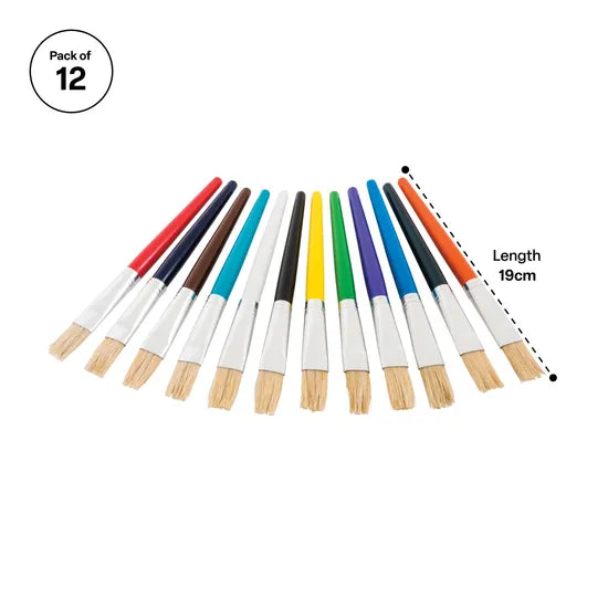 Creatistics Flat Bristle Paint Brushes Short- Pack of 12 - Modern Teaching Aids NZ