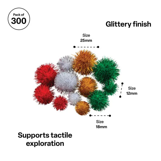 Glitter Pom Poms - Pack of 300 - Modern Teaching Aids NZ