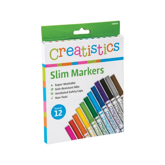 Creatistics Slim Colouring Markers - PK 12 - Modern Teaching Aids NZ
