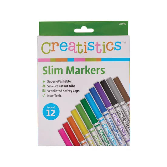 Creatistics Slim Colouring Markers - PK 12 - Modern Teaching Aids NZ
