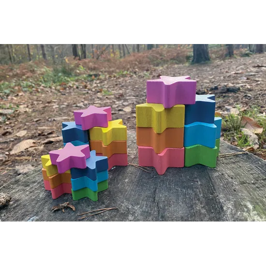 Rainbow Wooden Stars Set of 21 - Modern Teaching Aids NZ