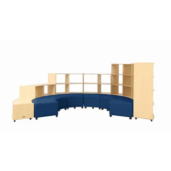 Natural Spaces Curved Hive Shelving and Ottomans - Steel Blue Vinyl - Modern Teaching Aids NZ
