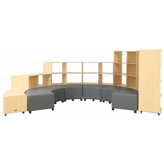 Natural Spaces Curved Hive Shelving and Ottomans - Grey Vinyl - Modern Teaching Aids NZ