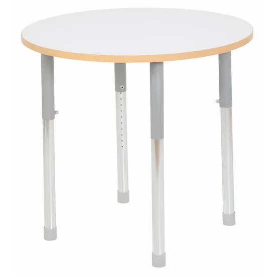 Natural Spaces Adjustable Height Round Table - White - 85 (dia.) x 57-79.5 (H) cm - Modern Teaching Aids NZ