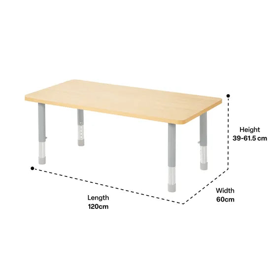 Natural Spaces - Rectangle Table - Natural - 120 x 60 cm - 39-61.5 cm - Modern Teaching Aids NZ