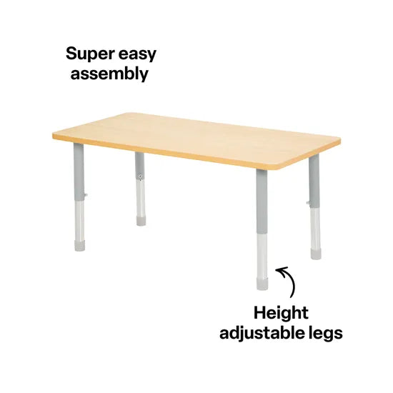 Natural Spaces Adjustable Height Rectangular Table - Natural - 120 (L) x 60 (W) x 57-79.5 (H) cm - Modern Teaching Aids NZ