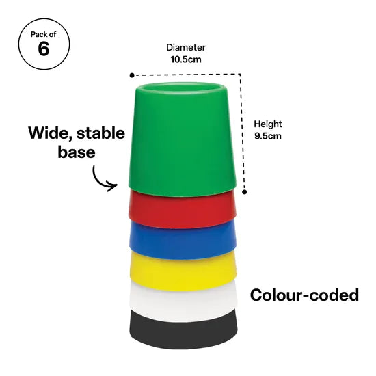 Coloured Water Pots - Pack of 6 - Modern Teaching Aids NZ
