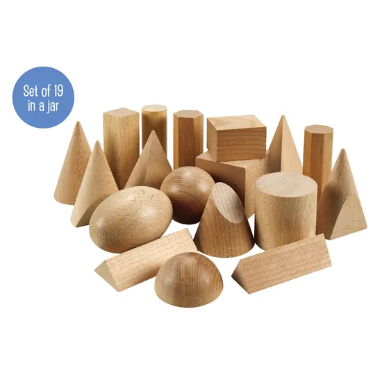 Teachables Wooden Geometric Solids in Jar - 3D Shapes, Set of 18
