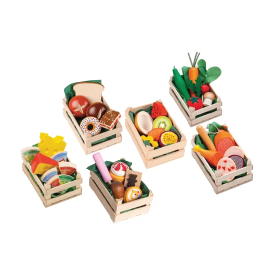 Assorted Wooden Food Crates Set of 6 - Modern Teaching Aids NZ
