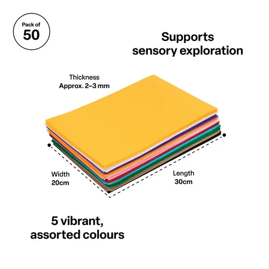 Creatistics Felt Sheets Assorted 20 x 30 cm- Pack of 50 - Modern Teaching Aids NZ