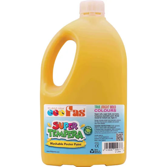 FAS Super Tempera Paint - Deep Yellow 2 Litre - Modern Teaching Aids NZ