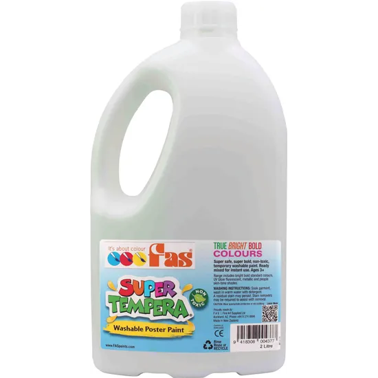 FAS Super Tempera Paint - White 2 Litre - Modern Teaching Aids NZ