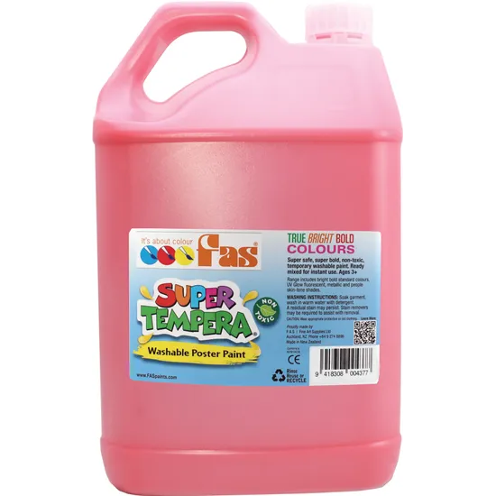 FAS Super Tempera Paint - Brilliant Red 5L bottle - Modern Teaching Aids NZ