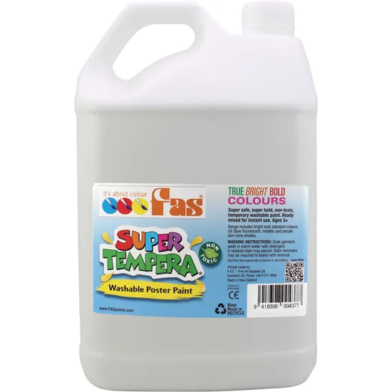 FAS Super Tempera Paint 5 L - White - Modern Teaching Aids NZ
