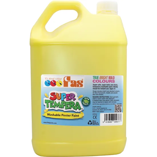 FAS Super Tempera Paint 5 L - Yellow - Modern Teaching Aids NZ