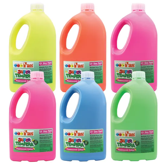 FAS Super Tempera Fluorescent Paint 2 L - Set of 6 - Modern Teaching Aids NZ