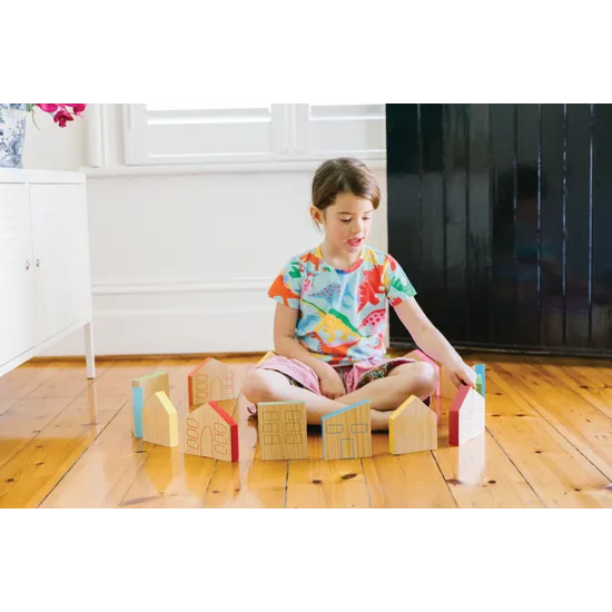 Colourful Houses Blocks 16 Pieces - Modern Teaching Aids NZ