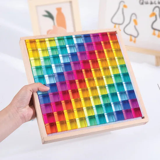 Acrylic Cubes with Wooden Tray - Set of 100 - Modern Teaching Aids NZ