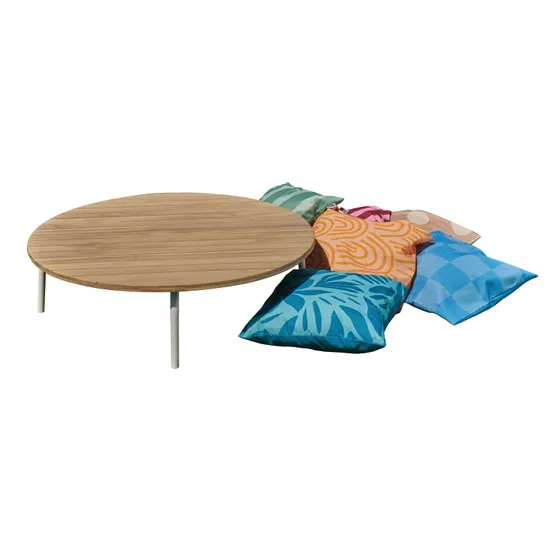 Harmony Outdoor Low Round Table with Outdoor Patterned Cushions