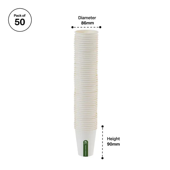 White Eco Paper Cups 8OZ - Pack of 50 - Modern Teaching Aids NZ