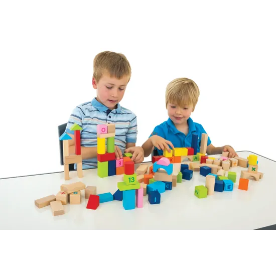 Alphabet & Numbers Wooden Blocks Set - 100 Piecess - Modern Teaching Aids NZ