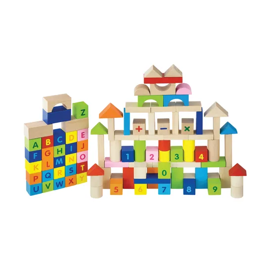 Alphabet & Numbers Wooden Blocks Set - 100 Piecess - Modern Teaching Aids NZ