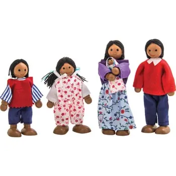 African Bendable Wooden Doll Family - 5 Pieces