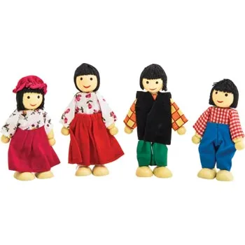 Asian Bendable Wooden Doll Family - 4 Pieces