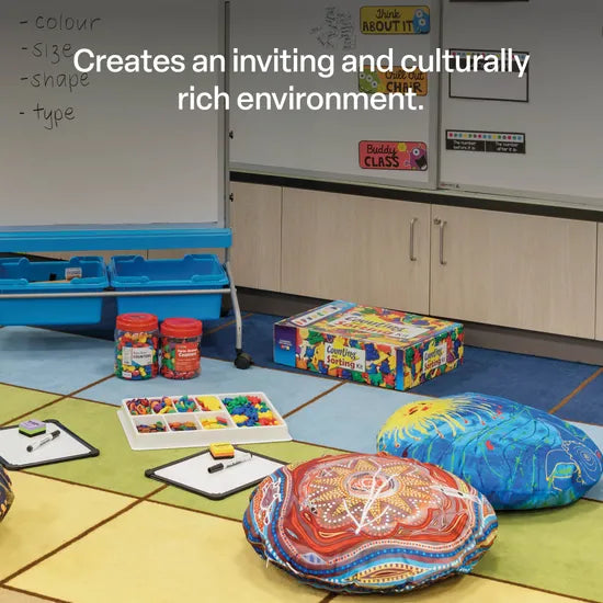Aboriginal Round Cushions -60cm dia- Set of 4 - Modern Teaching Aids NZ