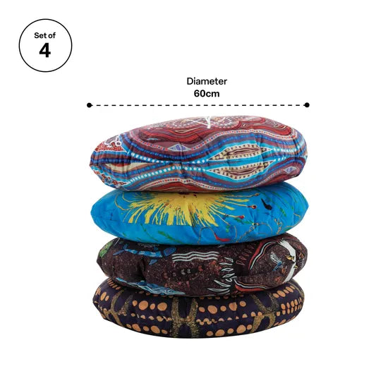 Aboriginal Round Cushions -60cm dia- Set of 4 - Modern Teaching Aids NZ