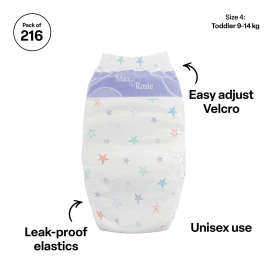 Max & Rosie Nappies - Toddler, 9-14 kg, Pack of 216