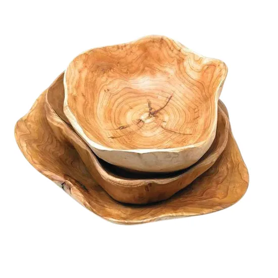Natural Wooden Bowls - Set of 3
